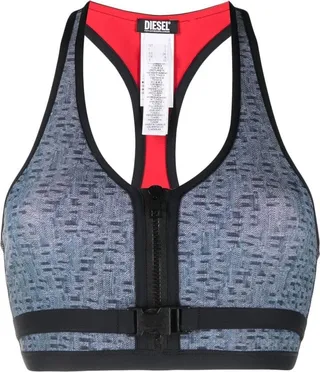 Monogram Denim-Print Bikini Top