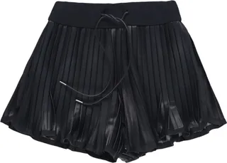 Pleated Drawstring Faux-Leather Shorts