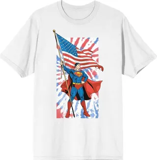 Superman DC Comic Superhero American Flag Mens White Graphic Tee-XL