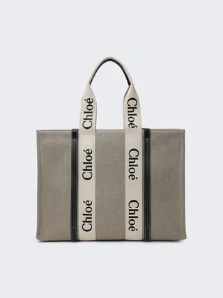 Large Woody Tote Bag White and Blue