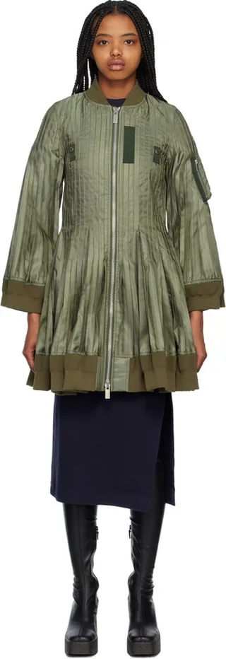 sacai Khaki Pleated Coat