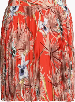Pleated floral-print silk crepe de chine mini skirt