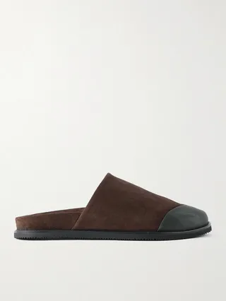 Rubber-Trimmed Suede Slides