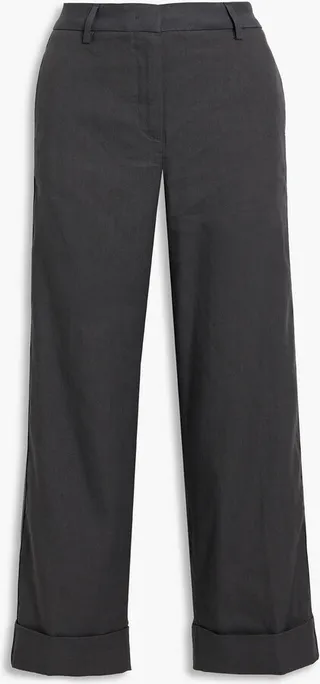 Cropped linen-blend twill wide-leg pants
