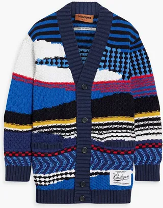 Jacquard-knit cotton cardigan