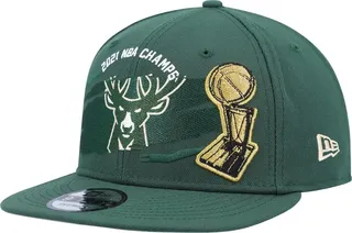 Men's New Era Hunter Green Milwaukee Bucks 2021 Nba Finals Champions Tear On The Court 9Fifty Snapback Hat