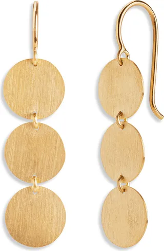 Classic Three Circle Yellow Gold Drop Earrings