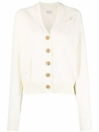 distressed-finish V-neck cardigan