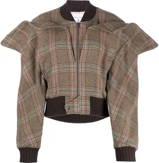 Panelled Check-Print Bomber Jacket