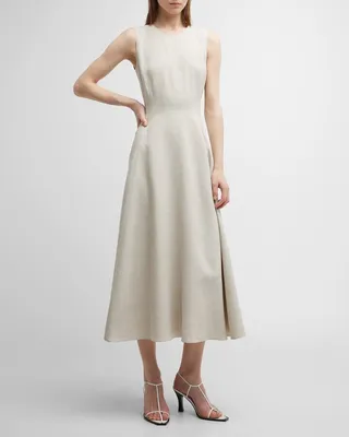 Sleeveless A-Line Linen-Blend Midi Dress