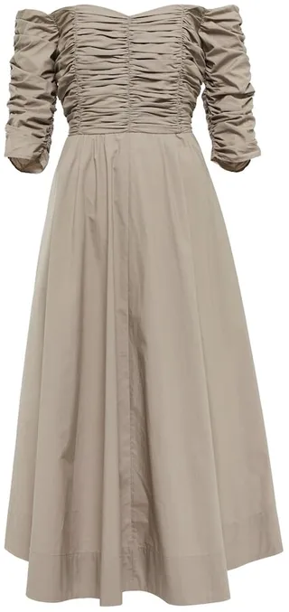 Smocked cotton poplin midi dress
