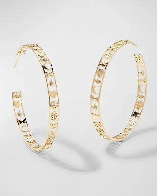 14k Gold Icon Hoop Earrings with Diamonds