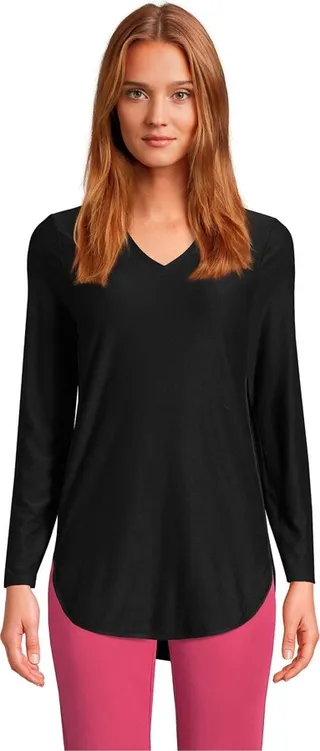 Lands' End Women's Petite Soft Performance Long Sleeve Curve Hem Vneck Tunic