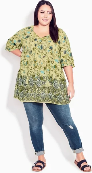 EVANS | Women's Plus Size Peasant Crochet Tunic - green - 20W
