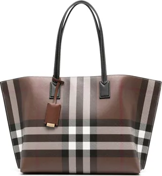 BURBERRY- Check Motif Shopping Bag