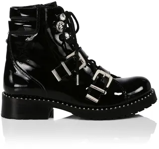Ziggy Crystal-Embellished Patent Leather Biker Boots