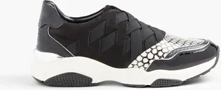 Snake-effect leather and nubuck slip-on sneakers