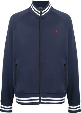 Embroidered-Logo Zip-Up Sweater
