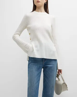 Adon Button-Side Cashmere Rib Top