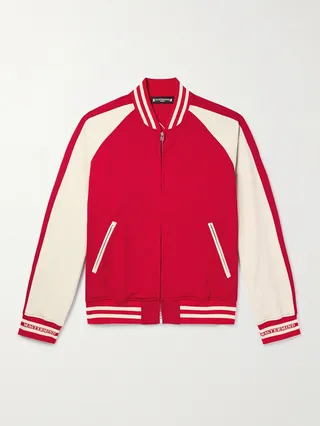 Logo-Embroidered Two-Tone Tech-Jersey Bomber Jacket