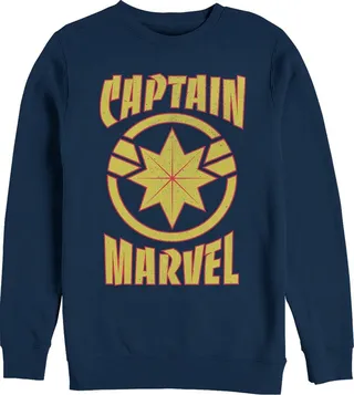 Men's Marvel Captain Marvel Star Symbol Shield Sweatshirt - Navy Blue - Small