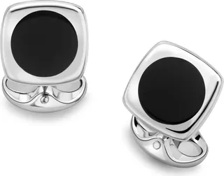 Deakin & Francis - Deakin & Francis Sterling Silver Cushion Shape Cufflinks With Round Onyx Inlay
