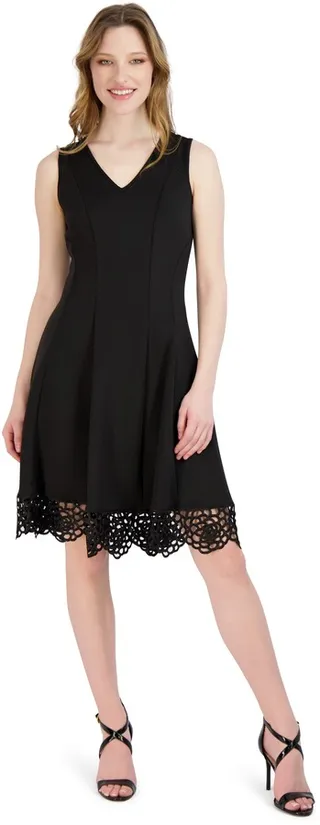 Sleeveless Crochet Hem Fit And Flare Dress