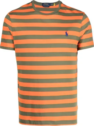 logo-embroidered striped T-shirt