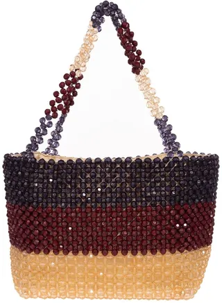 La Regale Macrame Bead Wide Stripe Mini Tote