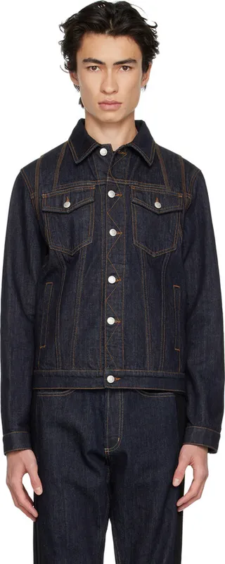 Alexander McQueen Navy Contrast Stitch Denim Jacket