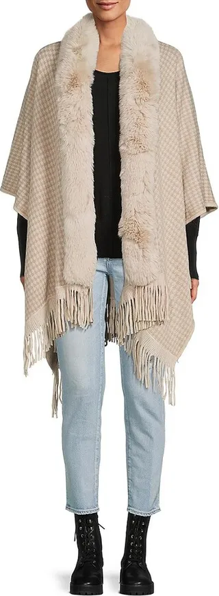 Faux Fur Houndstooth Cape