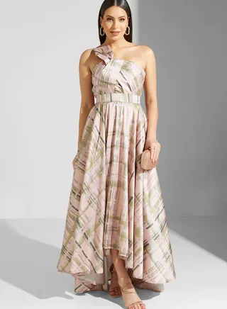 Lama Jacquard One Shoulder Dress