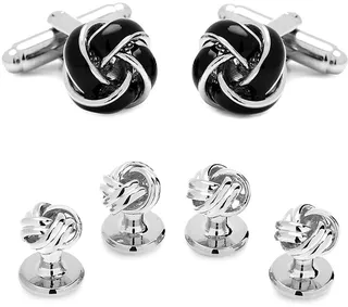 3-Piece Ox And Bull Trading Co. Black And Silver Knot Stud Set