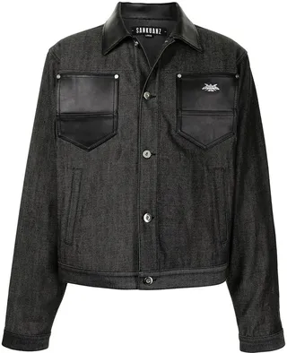 Leather-Trimmed Denim Jacket