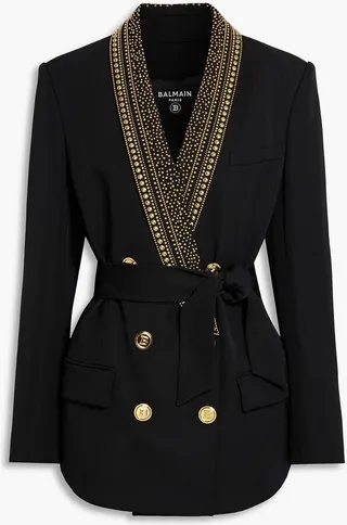 Double-breasted studded wool blazer