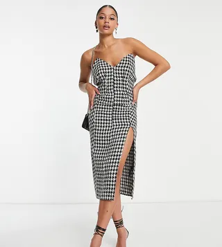 ASOS DESIGN Tall plunge bandeau mini dress in tweed dogtooth