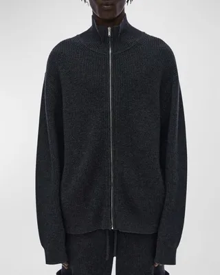Men's Full-Zip Ribbed Turtleneck Sweater