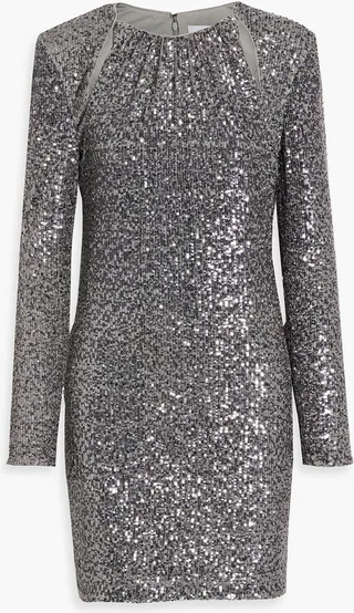 Cutout sequined stretch-tulle mini dress