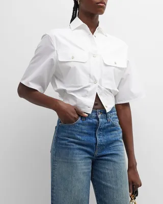 Toy Box Poplin Crop Collared Shirt