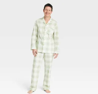 Men's Spring Plaid Matching Family Pajama Set - Green XXL
