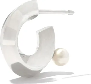 Sterling Silver Floating Pearl Hoop Earring