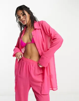 Public Desire x Paris Artiste long sleeve shirt in bright pink - part of a set