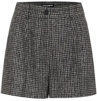 Checked high-rise wool-blend shorts