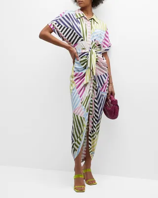 Miko Striped Front Gathered Maxi Dress