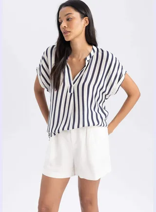 Regular Fit Striped Short Sleeve Blouse