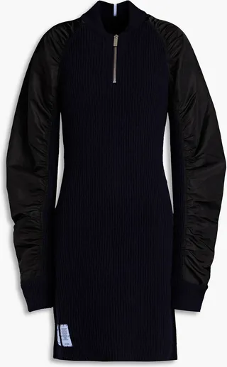 Shell-paneled ribbed wool and cashmere-blend mini dress