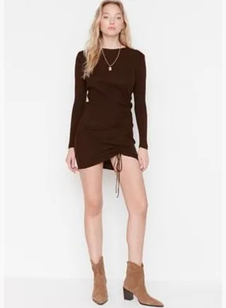 Brown Mini Knitwear Dress