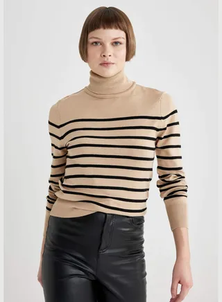 Woman Turtle Neck Long Sleeve Tricot Pullover