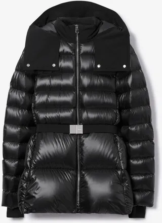 Burberry Contrast Hood Nylon Belted Puffer Jacket