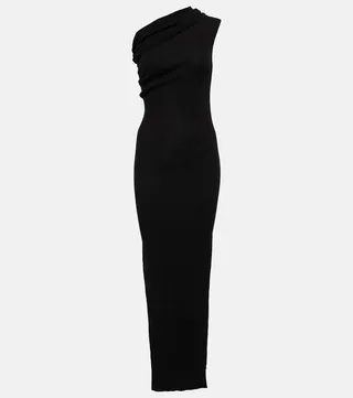Ribbed-knit one-shoulder virgin wool maxi dress